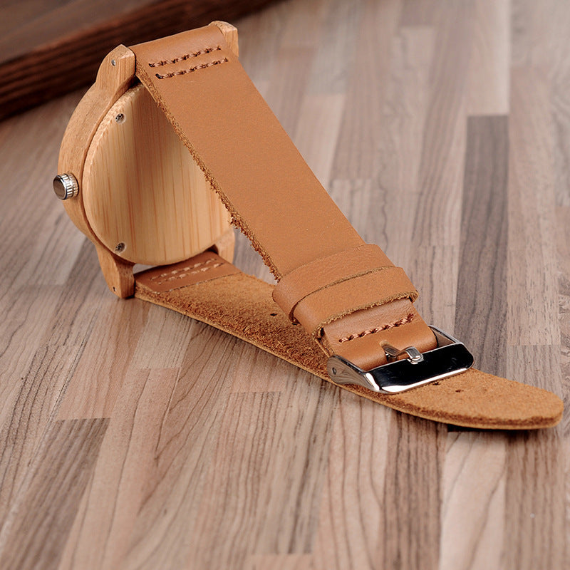Montre en cuir, bambou et bois