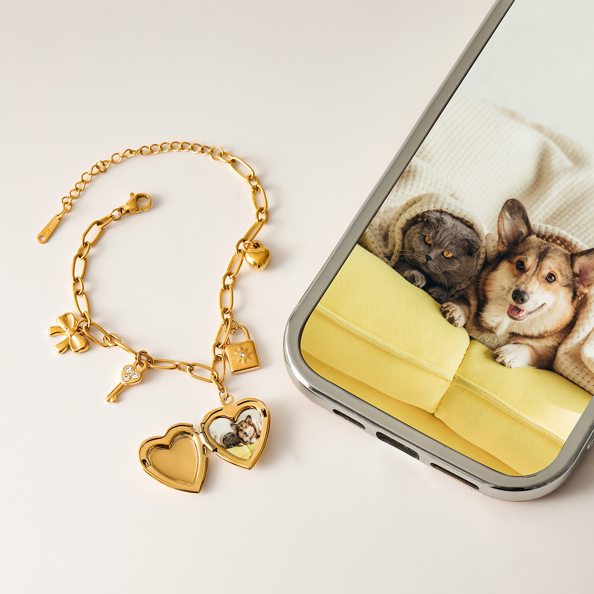 Bracelet chaîne d'amour tendance en acier titane avec perles et nœud
