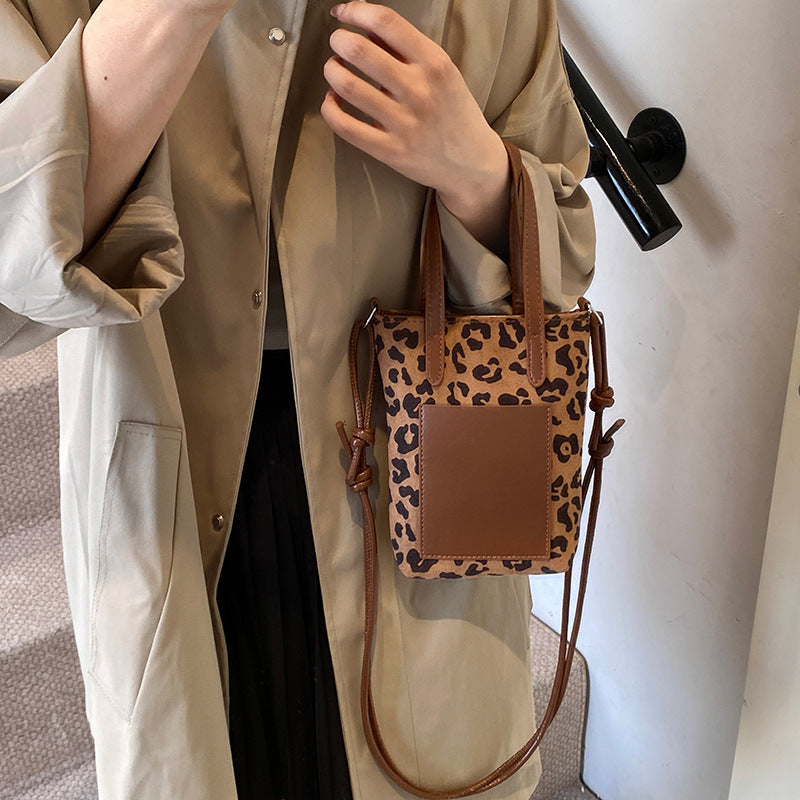 Sac bandoulière femme automne et hiver rétro imprimé léopard, nouveau polyvalent daim, sac téléphone