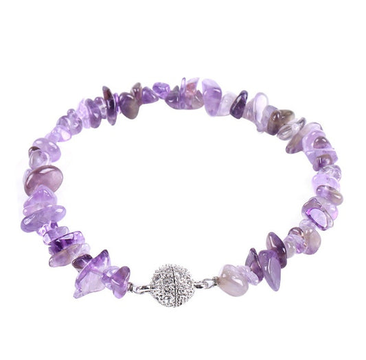 Bracelet en gravier naturel pour femme, aimanté, boucle boule en zircon, énergie irrégulière, pierre semi-précieuse - LUXARAH