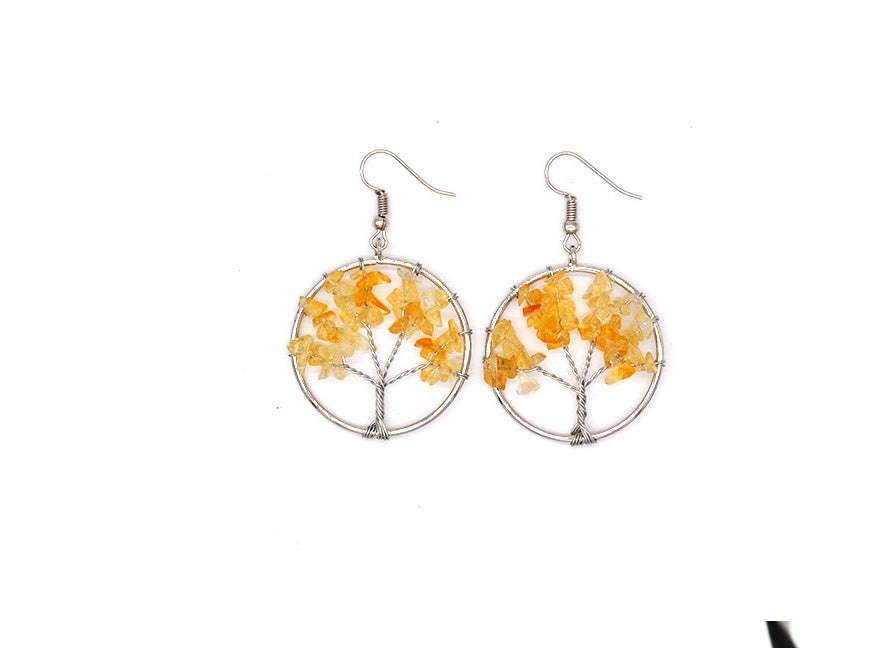 Boucles d'oreilles arbre à souhaits en cristal naturel concassé
