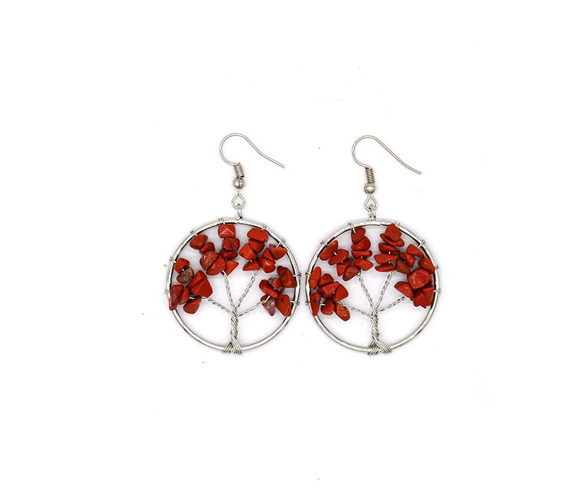 Boucles d'oreilles arbre à souhaits en cristal naturel concassé