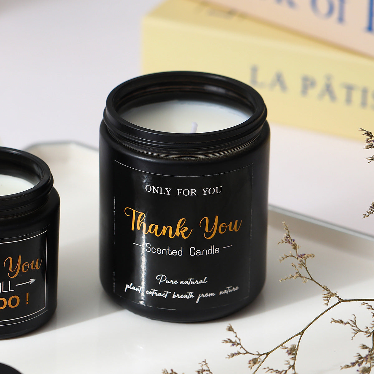 Bougie d'aromathérapie en verre noir et cire de soja
