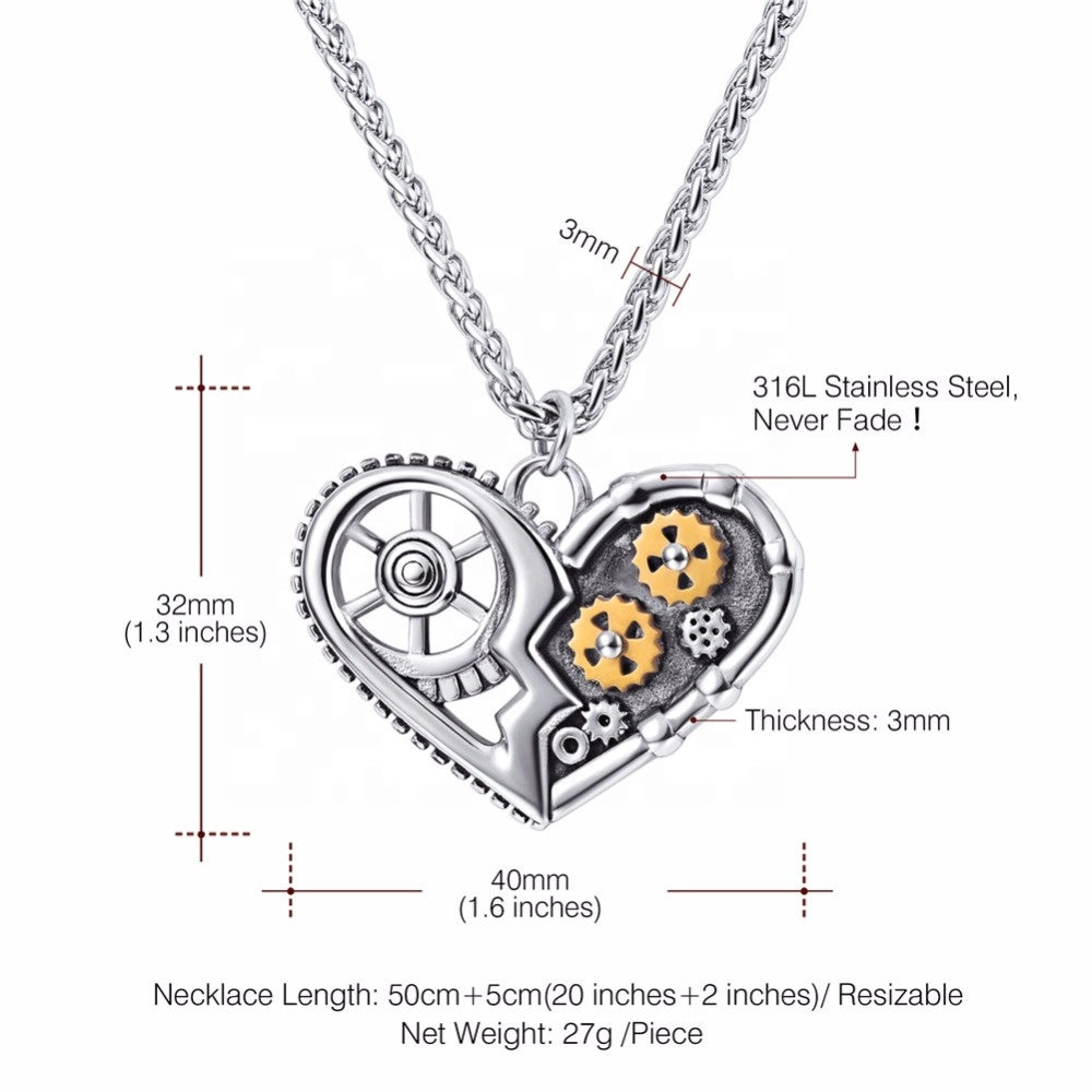 Colliers avec pendentif en forme de cœur en acier inoxydable noir de qualité