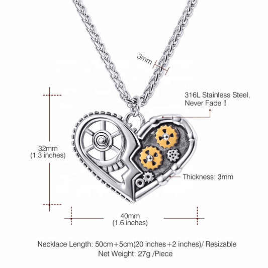 Colliers avec pendentif en forme de cœur en acier inoxydable noir de qualité - LUXARAH