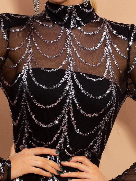 Robes longues à paillettes, manches longues, robes de soirée - LUXARAH