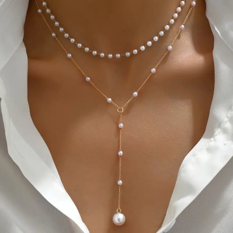 Collier double couche de perles jumelles