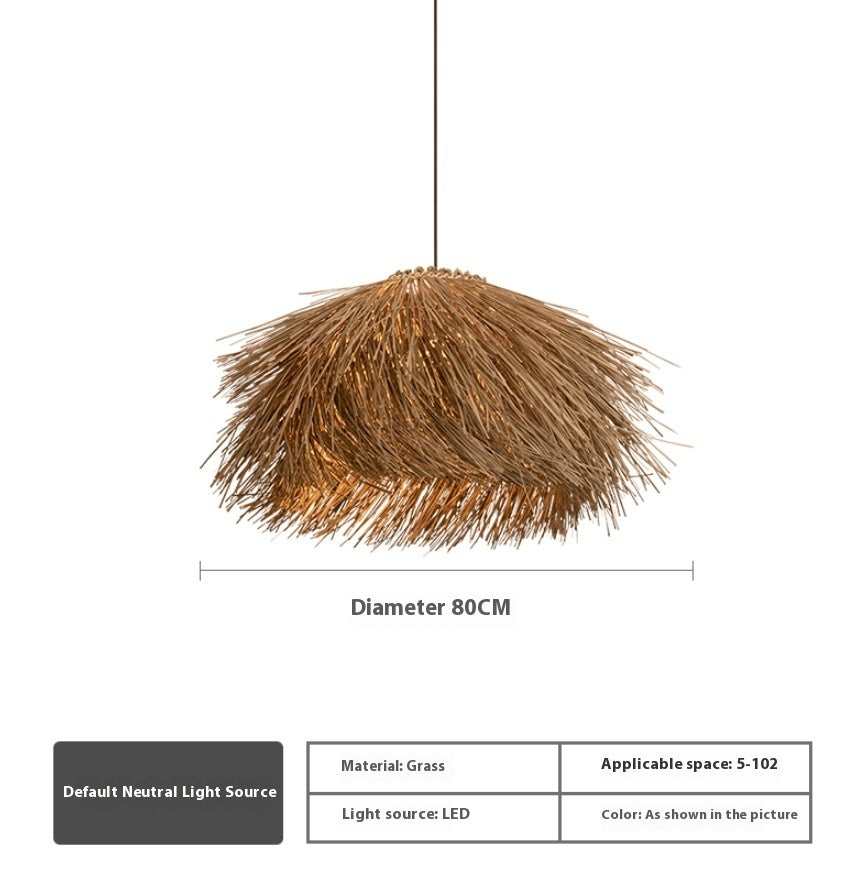 Lustre en chapeau de paille en rotin de style japonais Ferme B & B Restaurant - LUXARAH