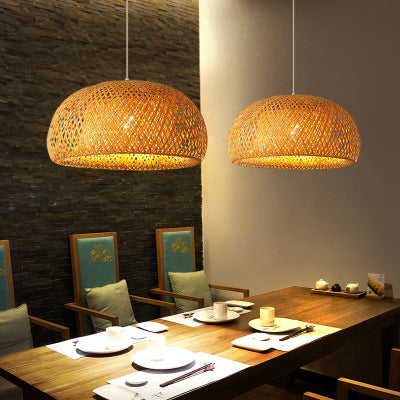 Lustre pastoral créatif japonais simple en bambou tissé