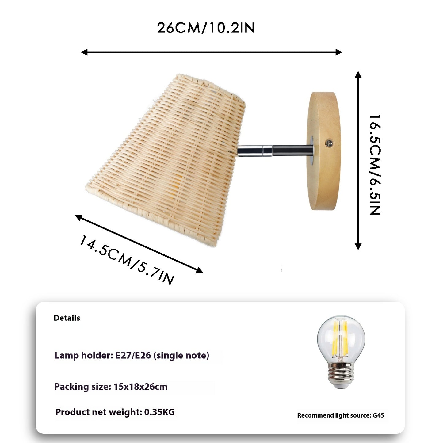 Applique murale en rotin, lampe de chevet, lampe frontale pour miroir, lampe murale - LUXARAH