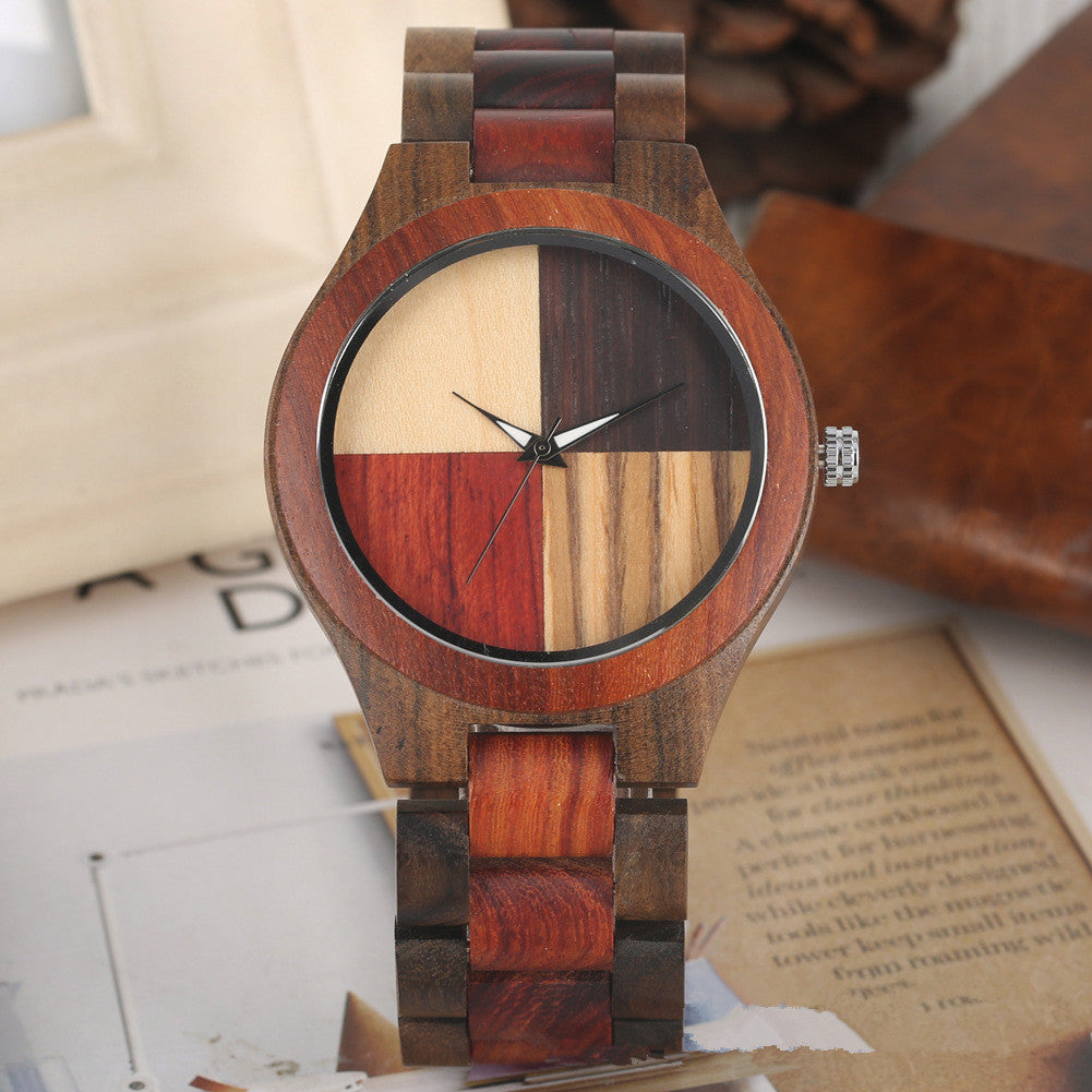 Montre à quartz en bambou et bois à quatre couleurs