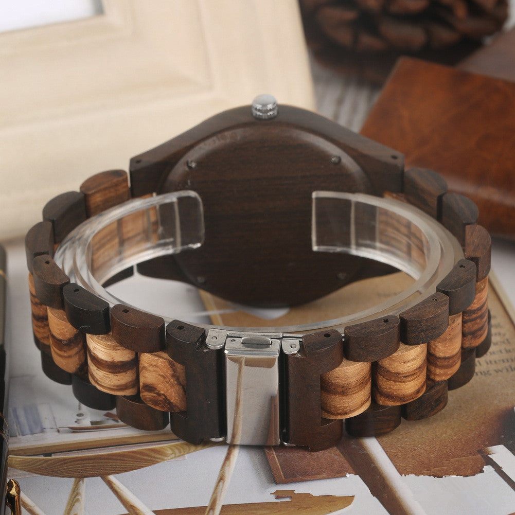 Montre à quartz en bambou et bois à quatre couleurs