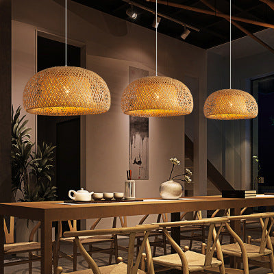 Lustre pastoral créatif japonais simple en bambou tissé