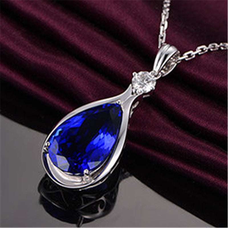 Collar con colgante de ojo de ángel de cristal de tanzanita y zafiro azul para mujer, joyería de fiesta, regalos de moda.