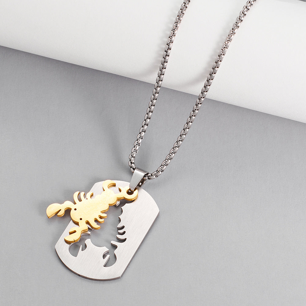 Collar con colgante de rompecabezas de escorpión con cadena de acero inoxidable