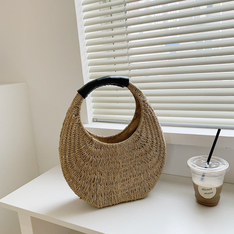Sac à main ovale simple en rotin avec motif lune - LUXARAH