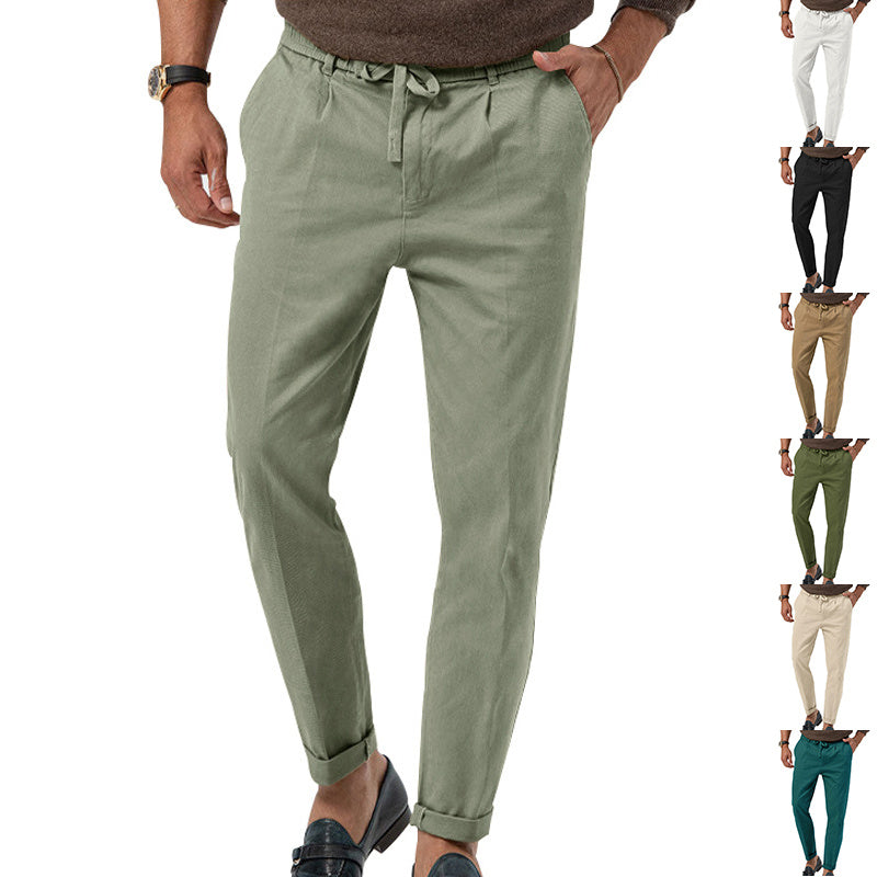 Pantalon décontracté à cordon de serrage pour homme, pantalon de costume droit de couleur unie