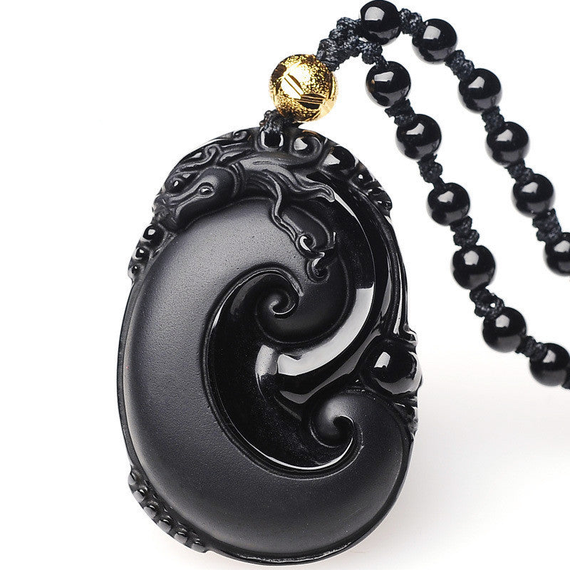 Colgante Pi Xiu de obsidiana natural esmerilada para hombre y mujer
