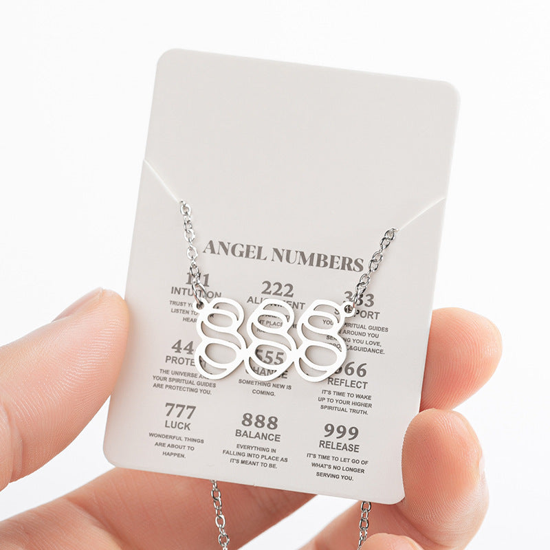 Collier pendentif numérique porte-bonheur pour femme, style ange, tendance, en acier inoxydable 000-999, style vintage