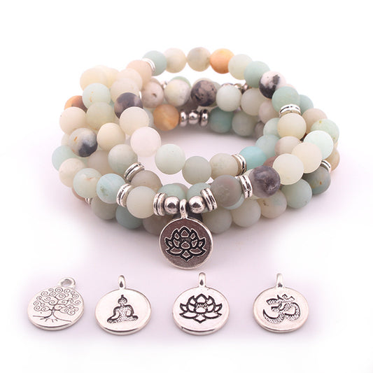 Pallisandro Classico naturel avec 108 perles à pendentif Lotus - LUXARAH