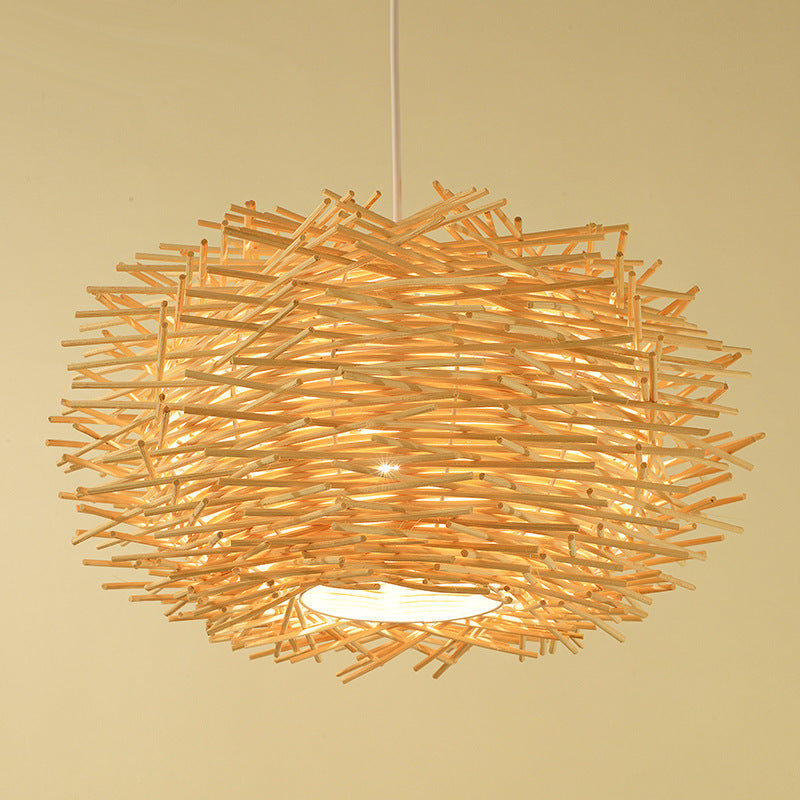 Lustre cage à oiseaux en bambou tressé, style pastoral, personnalisé, art du rotin d'Asie du Sud-Est - LUXARAH