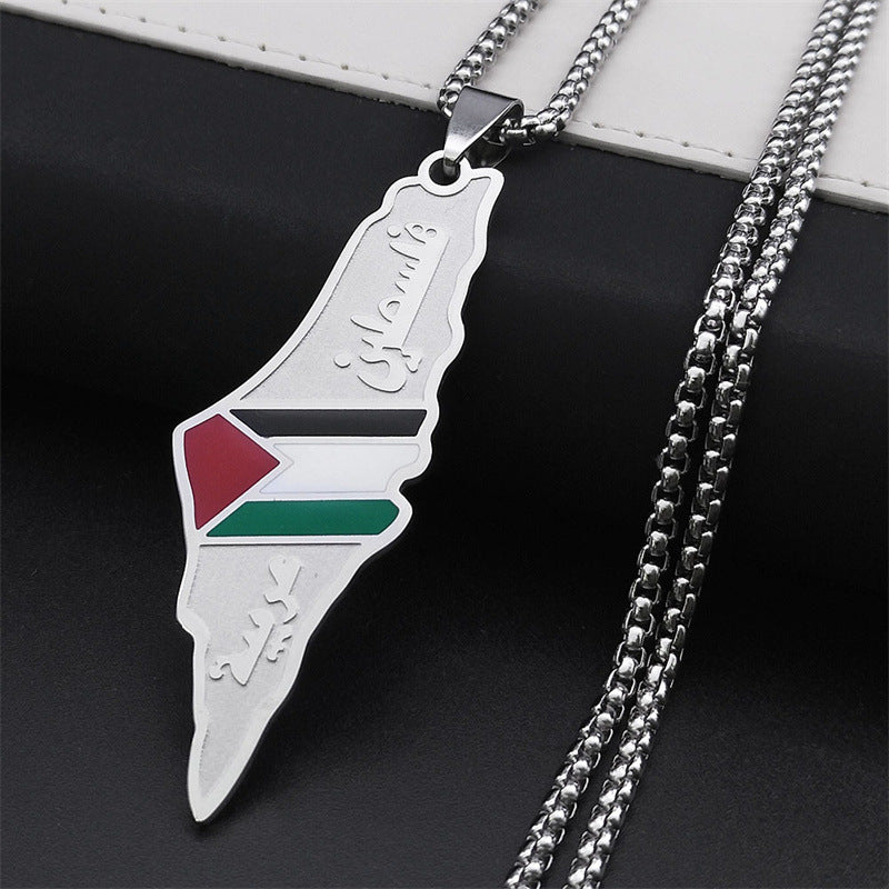 Collier avec pendentif, carte de la Palestine et d'Israël pour homme et femme, en acier inoxydable, couleur or, bijoux ethniques palestiniens, cadeaux