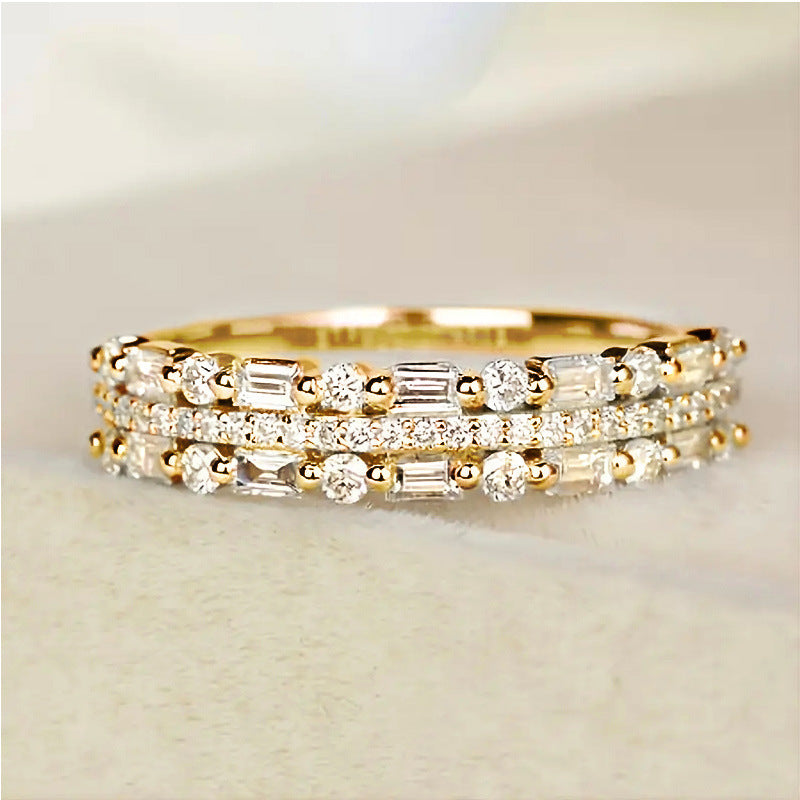 Bague multicouche à trois couches, sertie de lignes fines et circulaires, pour femmes, bagues à doigt complet, bijoux cadeaux