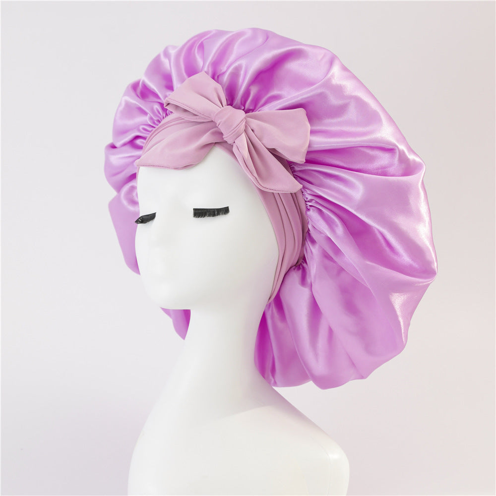 Bonnet en soie pour dormir, bonnet en satin, bonnet de nuit, écharpe pour cheveux bouclés avec lien à nouer