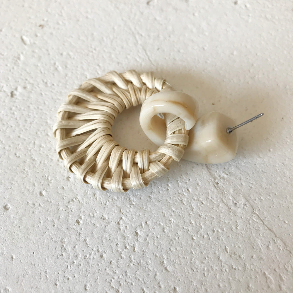 Boucles d'oreilles rétro printemps-été en bambou et rotin tressé - LUXARAH