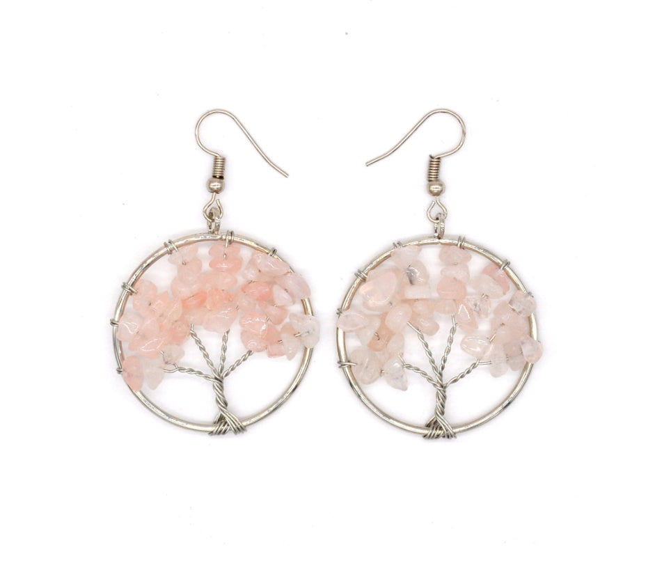 Boucles d'oreilles arbre à souhaits en cristal naturel concassé