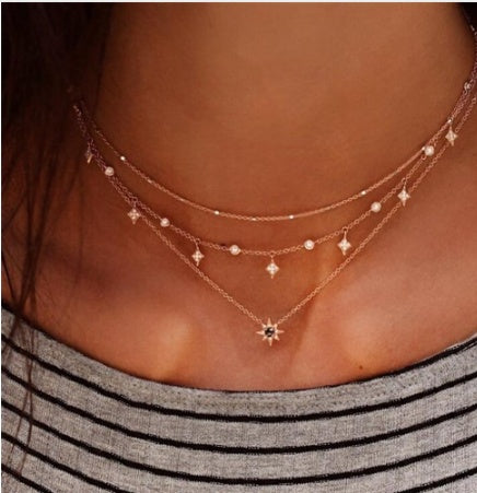 Collier multicouche Bls-miracle pour femmes, longue chaîne, pendentif œil turc, colliers tendance en cristal, étoile et gouttes d'eau