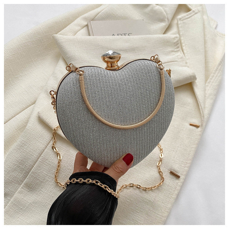 Pochette de soirée pour femme, sac à main brillant en forme de cœur, pochette en métal, sac à bandoulière avec chaîne tendance, sac à main de luxe pour femme, tenue de Saint-Valentin - LUXARAH