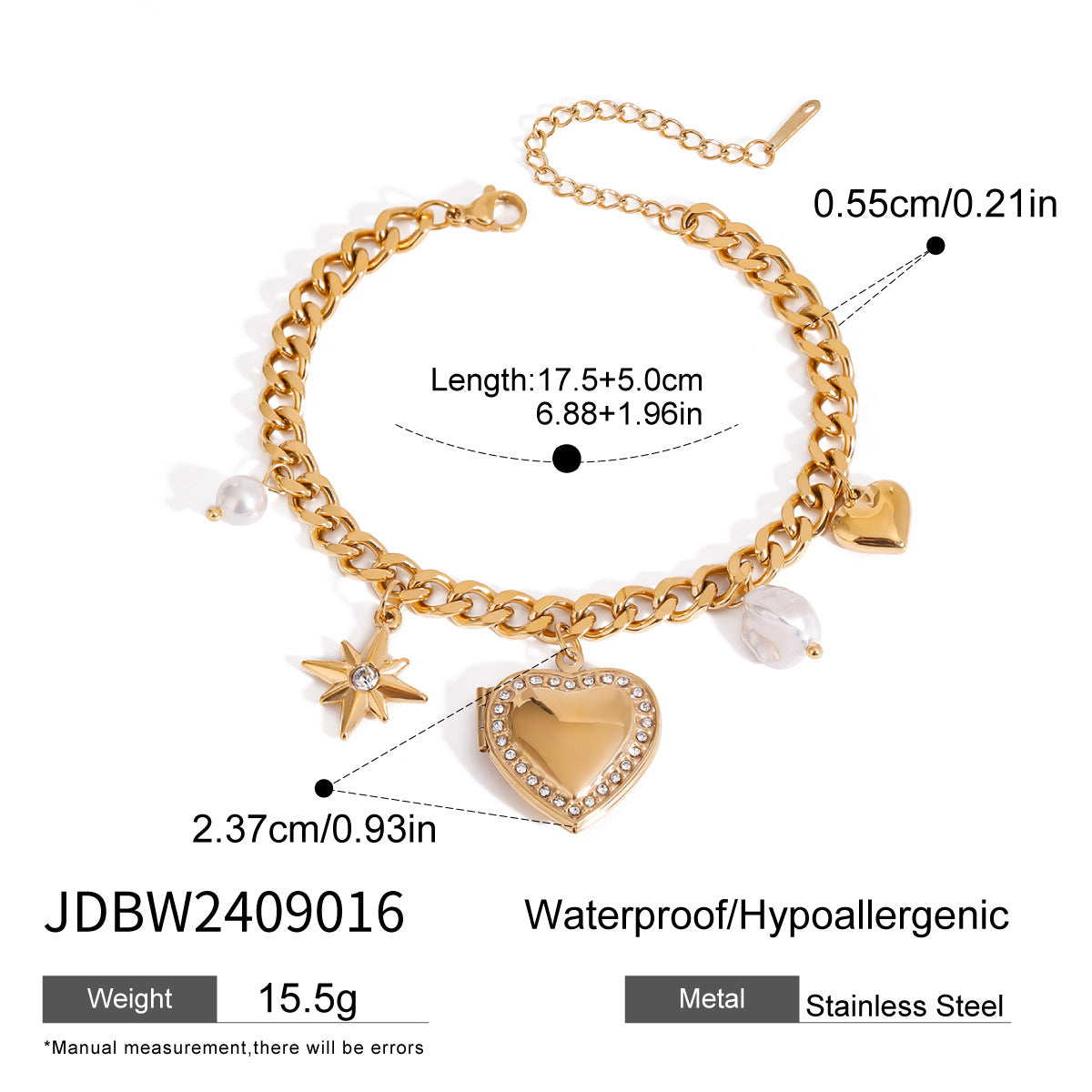 Bracelet chaîne d'amour tendance en acier titane avec perles et nœud