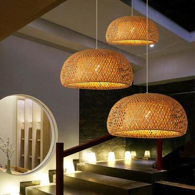 Lustre pastoral créatif japonais simple en bambou tissé