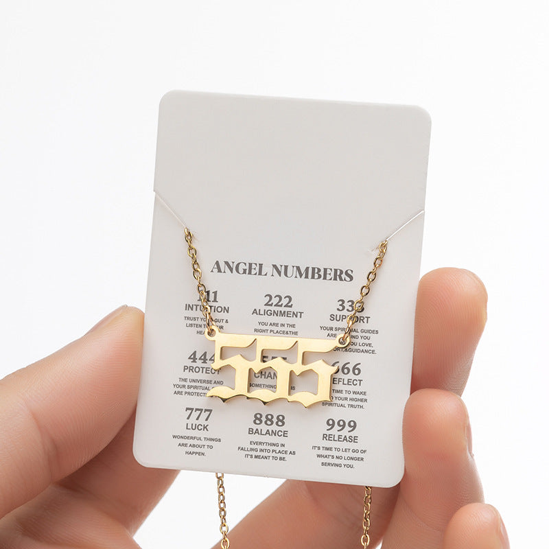 Collier pendentif numérique porte-bonheur pour femme, style ange, tendance, en acier inoxydable 000-999, style vintage