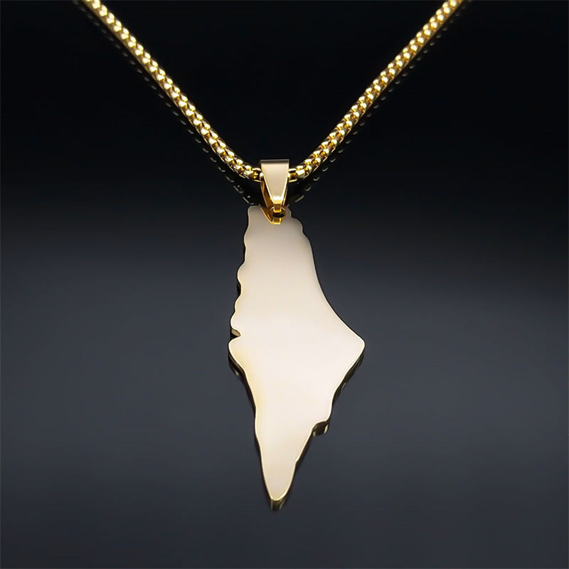 Collier avec pendentif, carte de la Palestine et d'Israël pour homme et femme, en acier inoxydable, couleur or, bijoux ethniques palestiniens, cadeaux