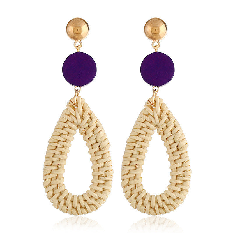 Boucles d'oreilles en bambou et rotin tissés à la main, boucles d'oreilles tribales en rotin - LUXARAH