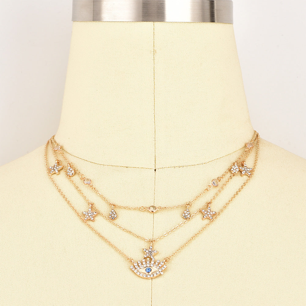 Collier multicouche Bls-miracle pour femmes, longue chaîne, pendentif œil turc, colliers tendance en cristal, étoile et gouttes d'eau