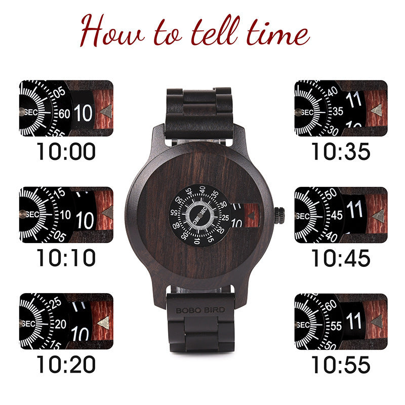 Montre ronde créative en bois de bambou pour homme