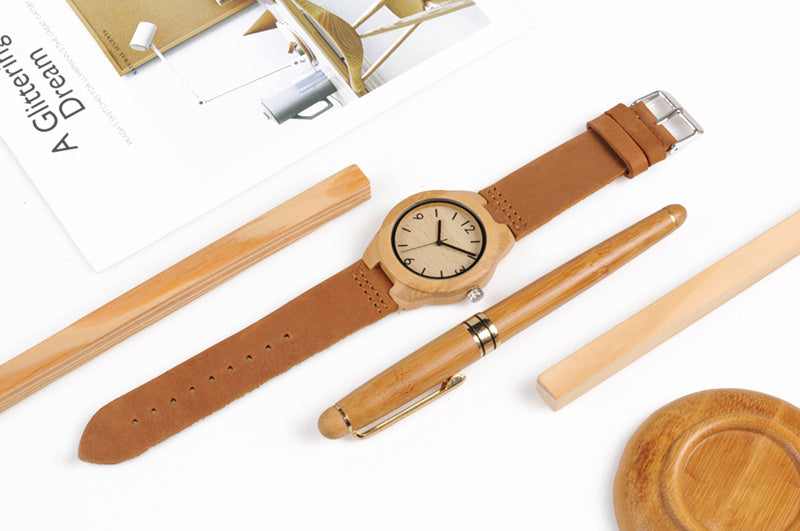 Ceinture en cuir pour montre en bambou - LUXARAH