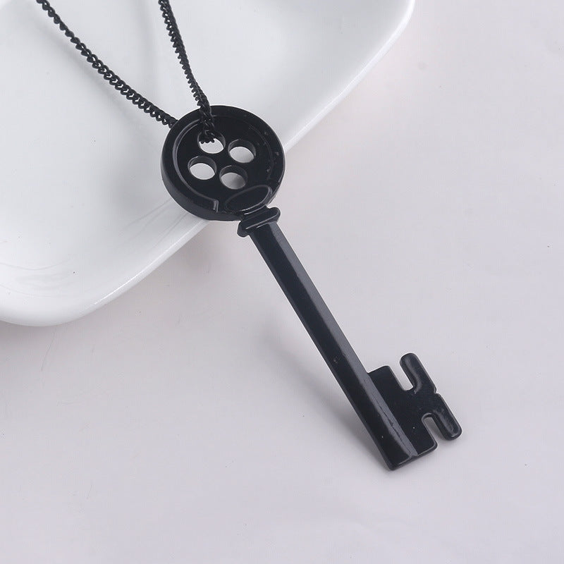 Coraline Movie Black Button Pendant Necklace, The Secret Door Key, Halloween Gift