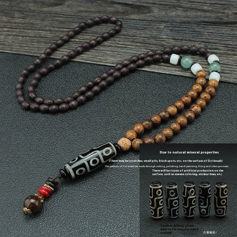 Colliers pour hommes et femmes, chaîne de pull rétro en perles de bois, pendentif Bodhi long - LUXARAH