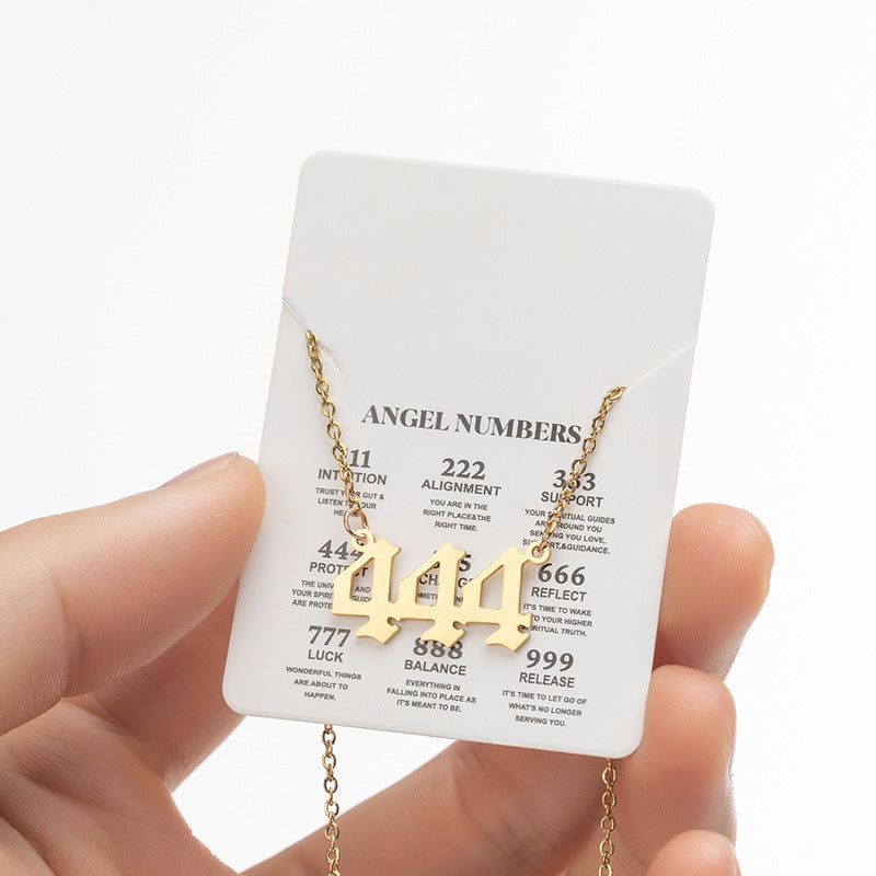 Collier pendentif numérique porte-bonheur pour femme, style ange, tendance, en acier inoxydable 000-999, style vintage