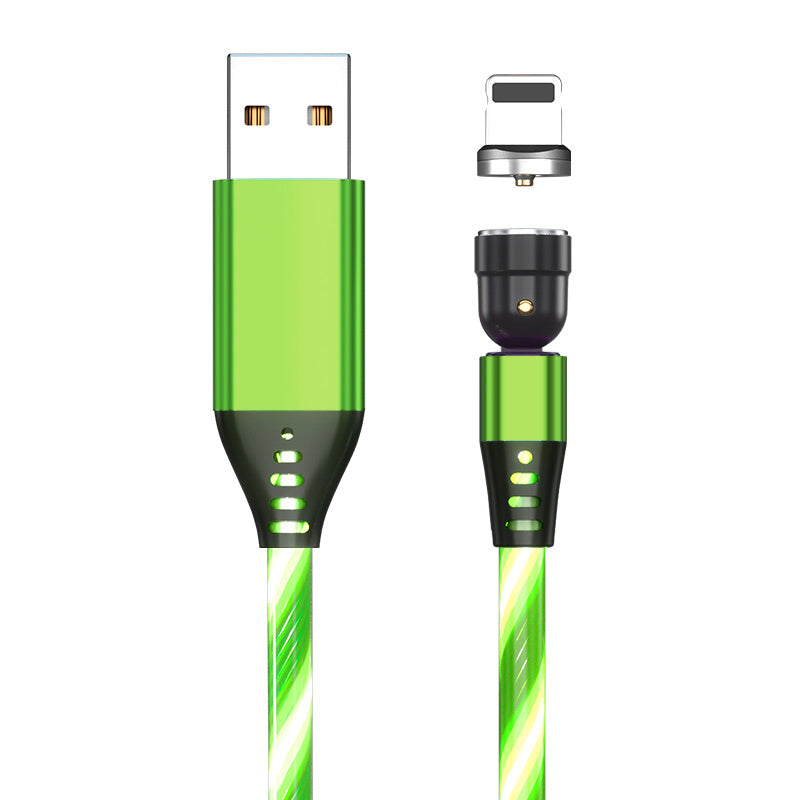 Câble magnétique lumineux rotatif 540° 3A pour recharge rapide de téléphone portable, compatible avec LED, micro USB type C, pour iPhone