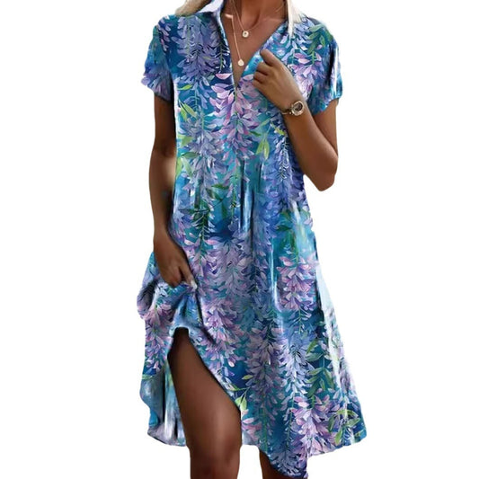 Robe d'été à pois, décontractée, col en V, manches courtes, vêtements de plage pour femmes