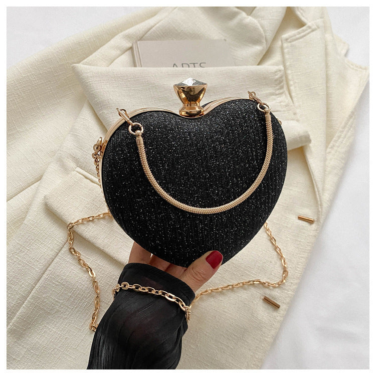 Pochette de soirée pour femme, sac à main brillant en forme de cœur, pochette en métal, sac à bandoulière avec chaîne tendance, sac à main de luxe pour femme, tenue de Saint-Valentin - LUXARAH