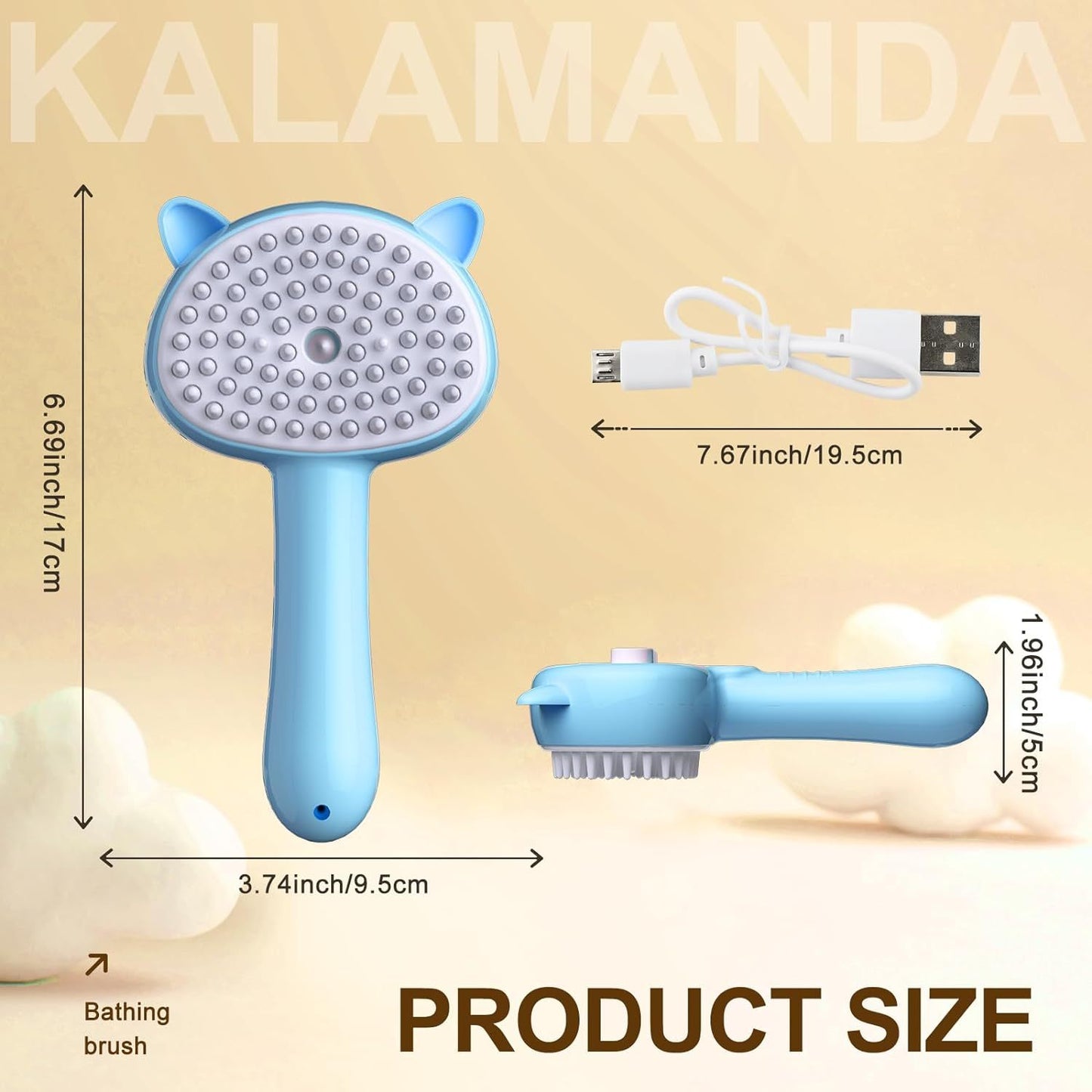 Brosse à vapeur pour chat 4 en 1 avec poignée, brosse brumisateur en caoutchouc pour animaux de compagnie avec bouton de déverrouillage, peigne pour chien avec nettoyant pour chatons d'intérieur et petits animaux - LUXARAH
