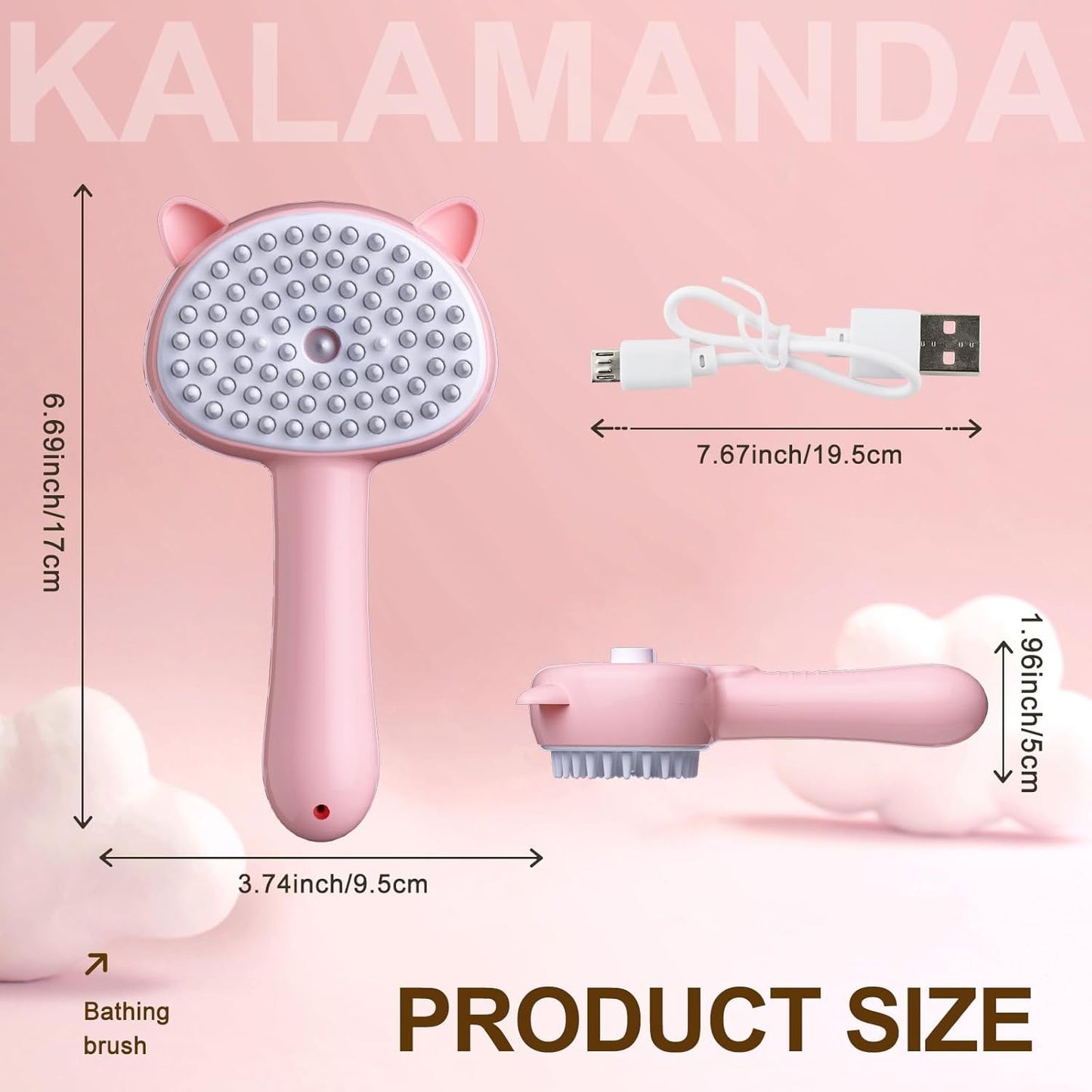 Brosse à vapeur pour chat 4 en 1 avec poignée, brosse brumisateur en caoutchouc pour animaux de compagnie avec bouton de déverrouillage, peigne pour chien avec nettoyant pour chatons d'intérieur et petits animaux - LUXARAH
