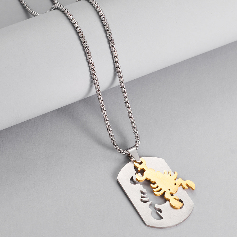 Collar con colgante de rompecabezas de escorpión con cadena de acero inoxidable