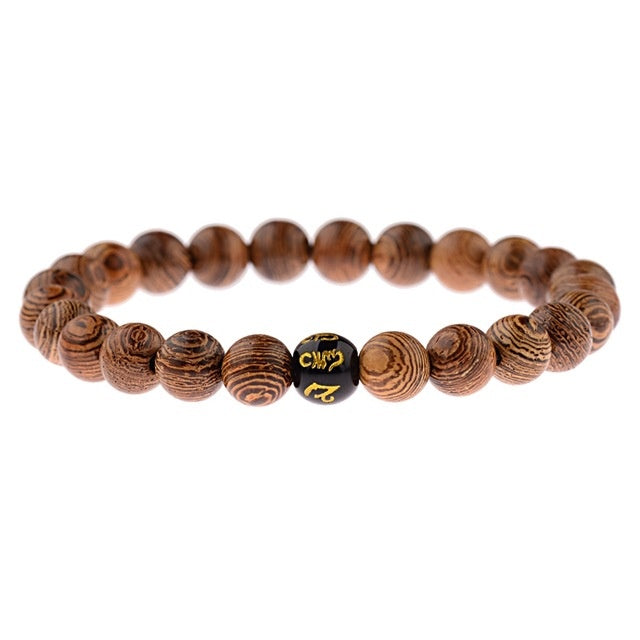 Bracelets croix en perles de bois naturel pour hommes, méditation en onyx - LUXARAH